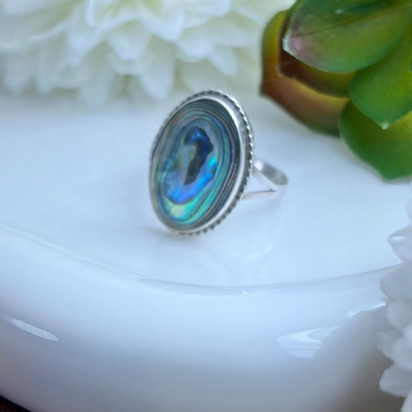 Vintage Sterling Silver 925 Ring Size 6 Abalone Southwest Native American Style - Picture 5 of 9